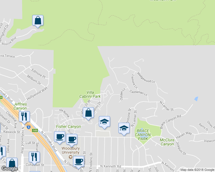 map of restaurants, bars, coffee shops, grocery stores, and more near 8041 Vía Latina in Burbank