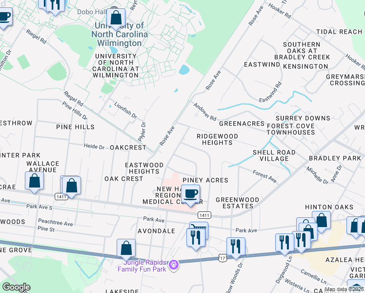 map of restaurants, bars, coffee shops, grocery stores, and more near 243 Huntington Road in Wilmington