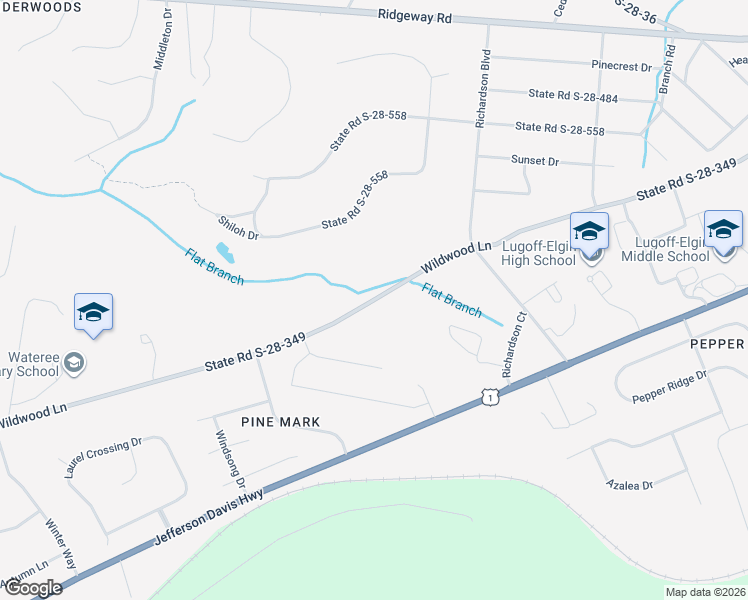 map of restaurants, bars, coffee shops, grocery stores, and more near 281 Wildwood Lane in Lugoff