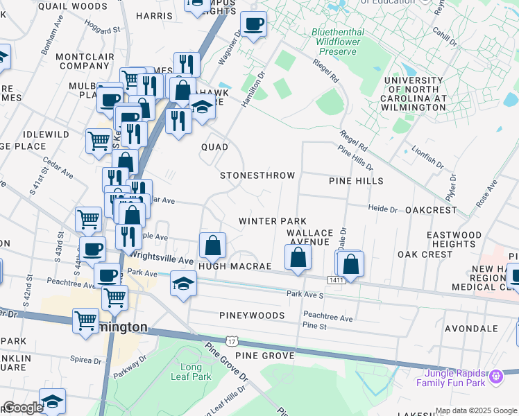 map of restaurants, bars, coffee shops, grocery stores, and more near 910 Dolphin Court in Wilmington