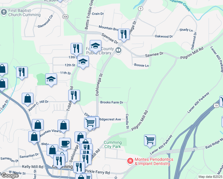 map of restaurants, bars, coffee shops, grocery stores, and more near 504 Healy Drive in Cumming