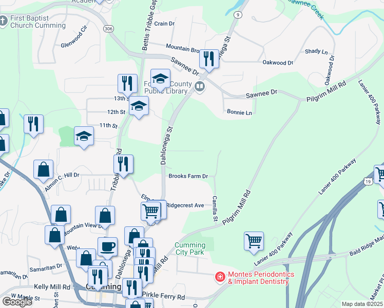 map of restaurants, bars, coffee shops, grocery stores, and more near 512 Healy Drive in Cumming
