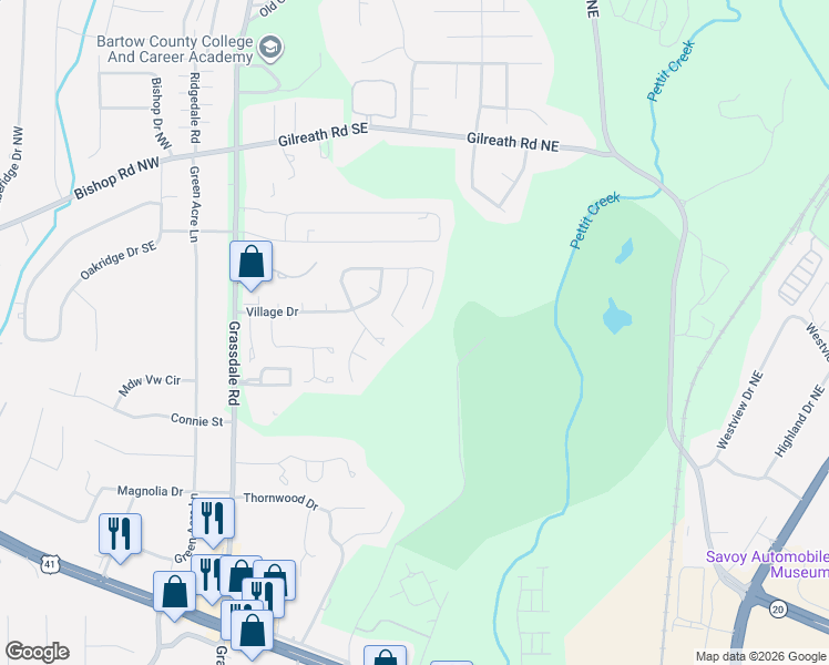 map of restaurants, bars, coffee shops, grocery stores, and more near 73 Berkeley Place in Cartersville