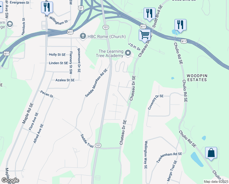 map of restaurants, bars, coffee shops, grocery stores, and more near 30 Saddlebrook Drive in Rome