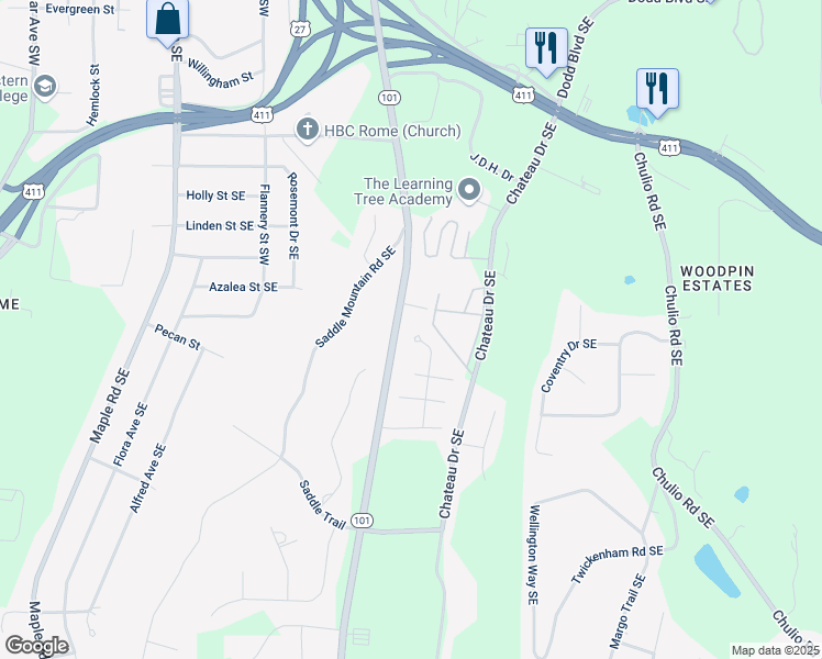 map of restaurants, bars, coffee shops, grocery stores, and more near 31 Saddlebrook Drive in Rome
