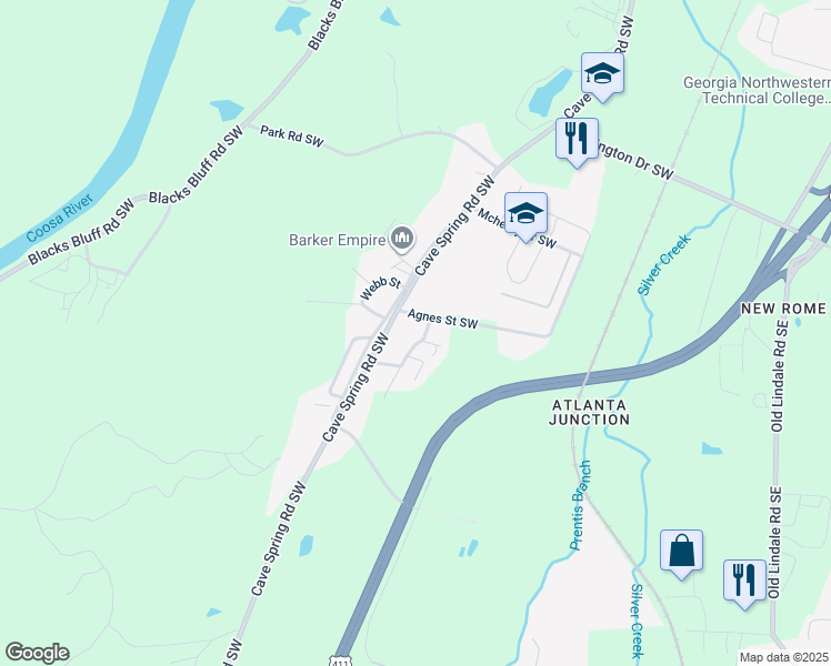 map of restaurants, bars, coffee shops, grocery stores, and more near 203 Cole Street in Rome
