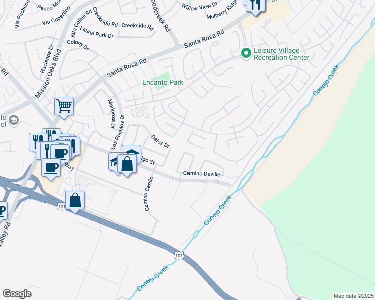 map of restaurants, bars, coffee shops, grocery stores, and more near 5419 Camino Compadre in Camarillo