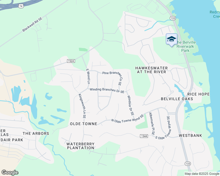 map of restaurants, bars, coffee shops, grocery stores, and more near 675 Hickory Branches Drive in Belville