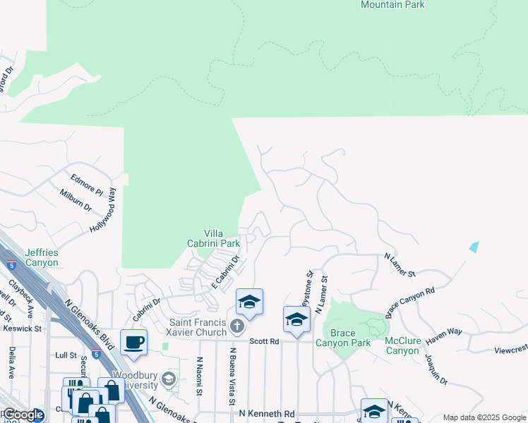 map of restaurants, bars, coffee shops, grocery stores, and more near 8036 Vía Pompeii in Burbank