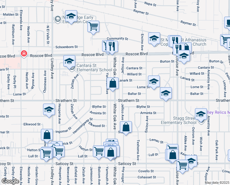 map of restaurants, bars, coffee shops, grocery stores, and more near 8027 Jellico Avenue in Los Angeles