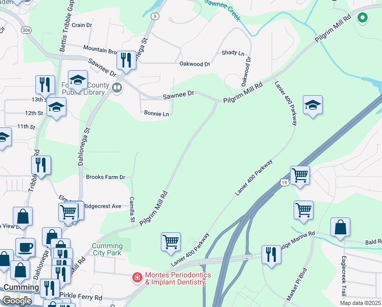 map of restaurants, bars, coffee shops, grocery stores, and more near 506 Pilgrim Mill Road in Cumming