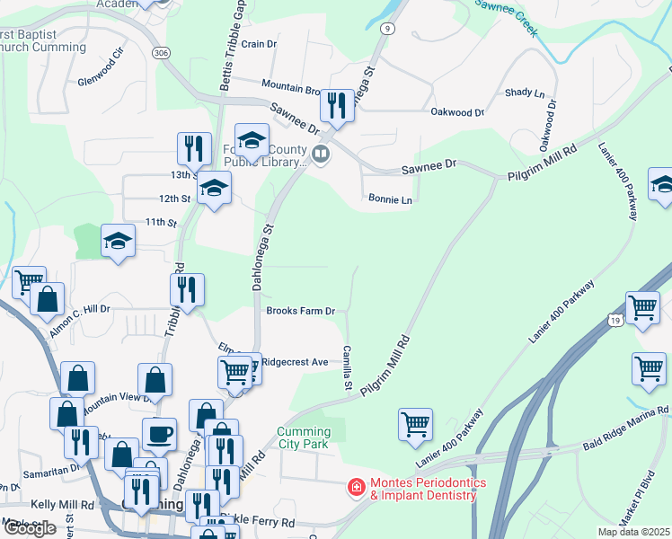map of restaurants, bars, coffee shops, grocery stores, and more near 542 Healy Drive in Cumming