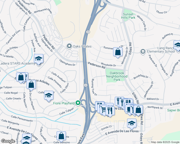 map of restaurants, bars, coffee shops, grocery stores, and more near 2821 Shelter Wood Court in Thousand Oaks
