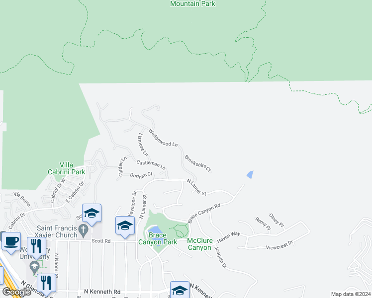 map of restaurants, bars, coffee shops, grocery stores, and more near 3322 Wedgewood Lane in Burbank