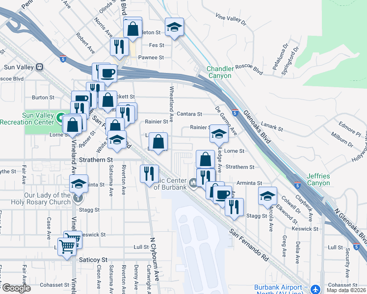 map of restaurants, bars, coffee shops, grocery stores, and more near in Los Angeles