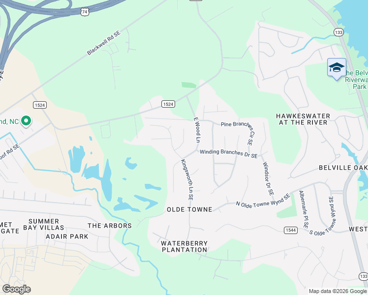 map of restaurants, bars, coffee shops, grocery stores, and more near 300-378 Tangle Oaks Court Southeast in Leland