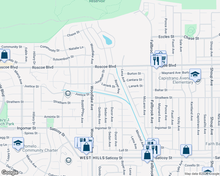 map of restaurants, bars, coffee shops, grocery stores, and more near 23039 Baltar Street in Los Angeles