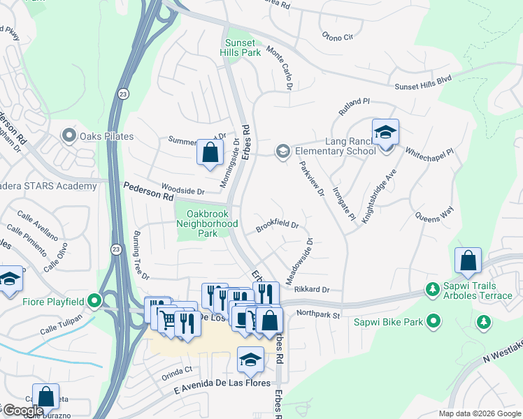 map of restaurants, bars, coffee shops, grocery stores, and more near 2766 Delpha Court in Thousand Oaks