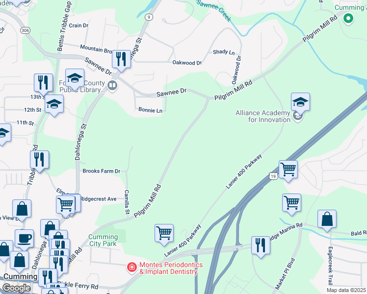map of restaurants, bars, coffee shops, grocery stores, and more near in Cumming