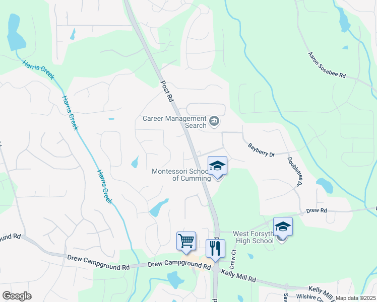 map of restaurants, bars, coffee shops, grocery stores, and more near 4630 Carriage Walk Lane in Cumming