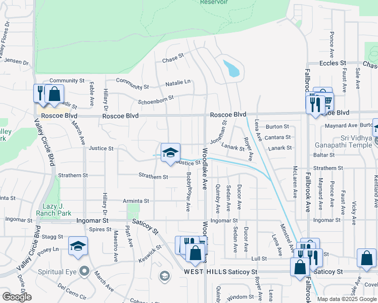 map of restaurants, bars, coffee shops, grocery stores, and more near 8051 Bobbyboyar Avenue in Los Angeles