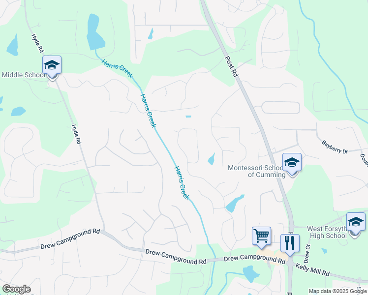 map of restaurants, bars, coffee shops, grocery stores, and more near 4220 Azurite Street in Cumming