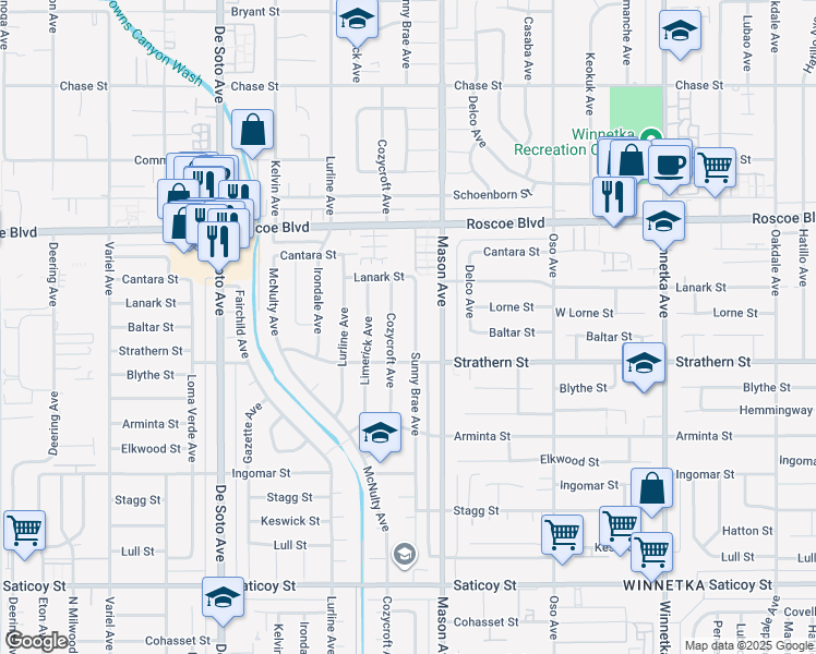 map of restaurants, bars, coffee shops, grocery stores, and more near 8037 Sunny Brae Avenue in Los Angeles