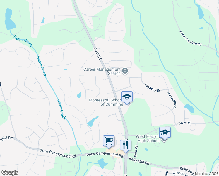 map of restaurants, bars, coffee shops, grocery stores, and more near 4630 Carriage Walk Lane in Cumming