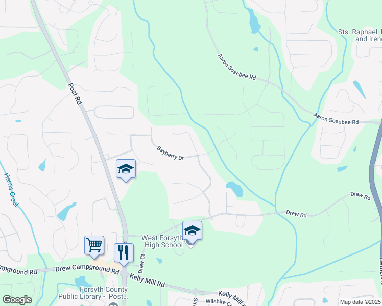 map of restaurants, bars, coffee shops, grocery stores, and more near 4945 Bayberry Drive in Cumming