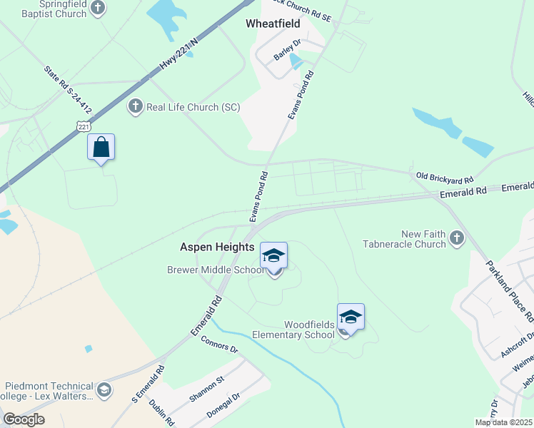 map of restaurants, bars, coffee shops, grocery stores, and more near 1032 Emerald Road in Greenwood