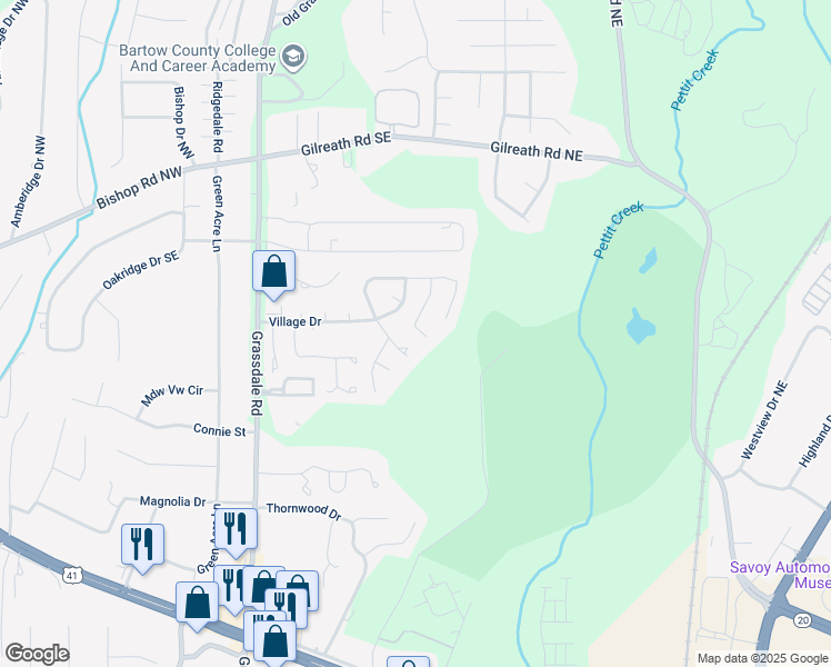 map of restaurants, bars, coffee shops, grocery stores, and more near 58 Berkeley Place in Cartersville