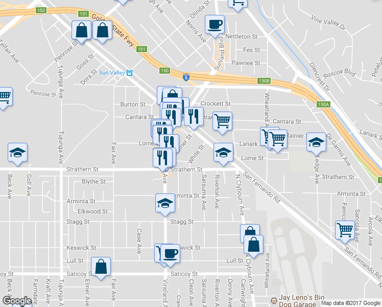 map of restaurants, bars, coffee shops, grocery stores, and more near 10849 White Street in Los Angeles