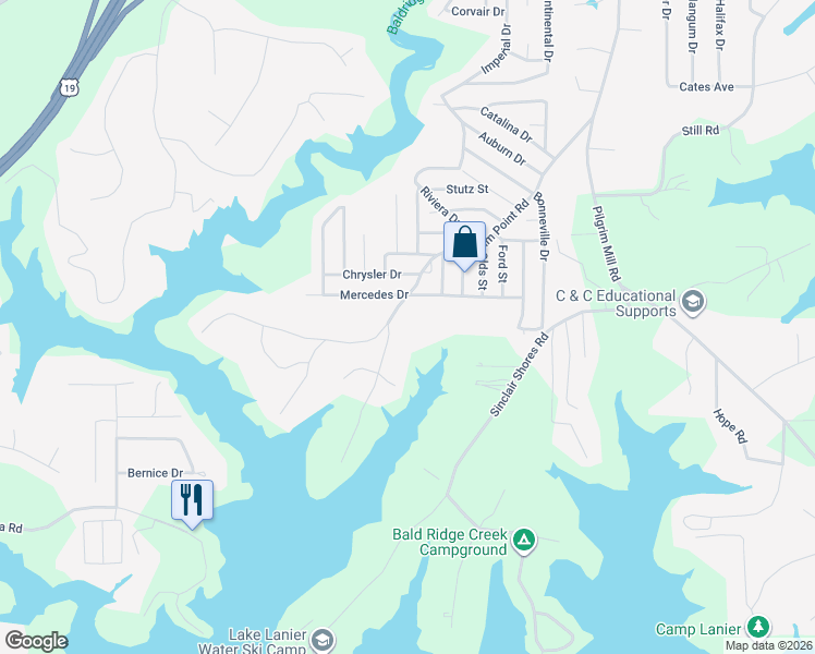 map of restaurants, bars, coffee shops, grocery stores, and more near 5345 Pilgrim Point Road in Cumming