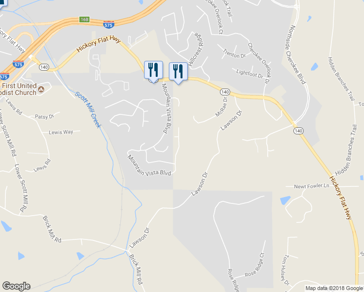 map of restaurants, bars, coffee shops, grocery stores, and more near 244 Mountain Vista Boulevard in Canton