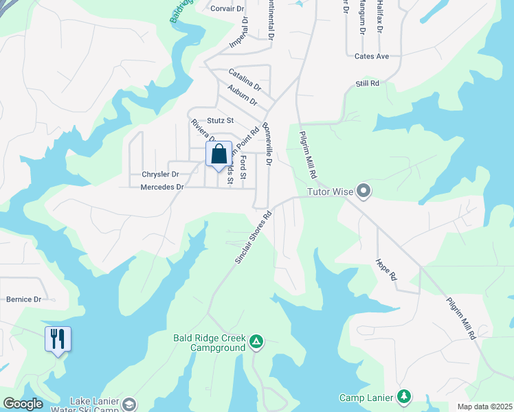 map of restaurants, bars, coffee shops, grocery stores, and more near 4865 Brookwood Drive in Cumming