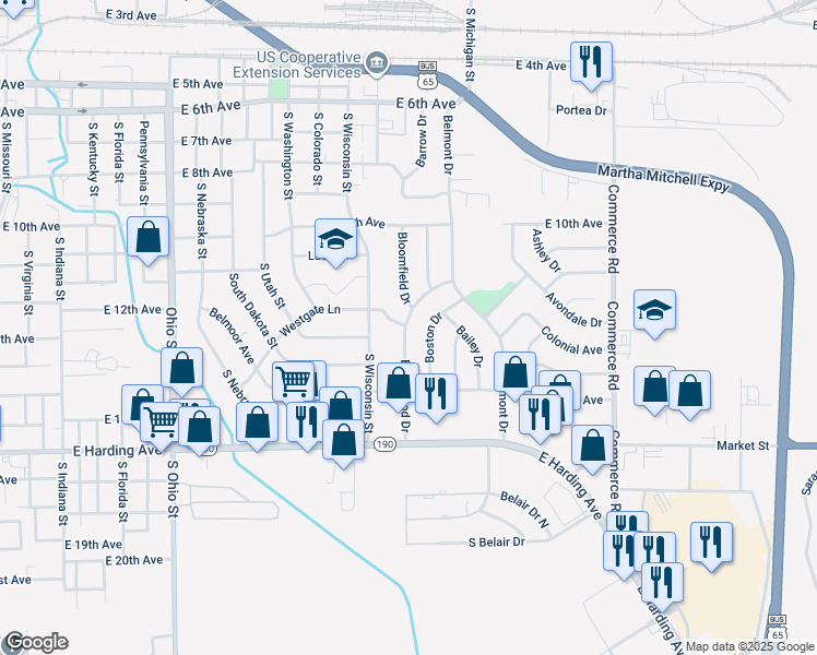 map of restaurants, bars, coffee shops, grocery stores, and more near 1405 Brentwood Drive in Pine Bluff