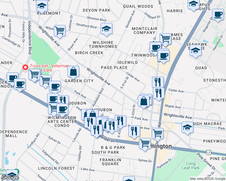 map of restaurants, bars, coffee shops, grocery stores, and more near 4011 Cherry Avenue in Wilmington
