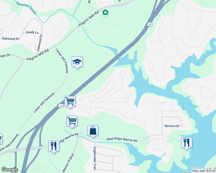 map of restaurants, bars, coffee shops, grocery stores, and more near 1350 Endicott Court in Cumming