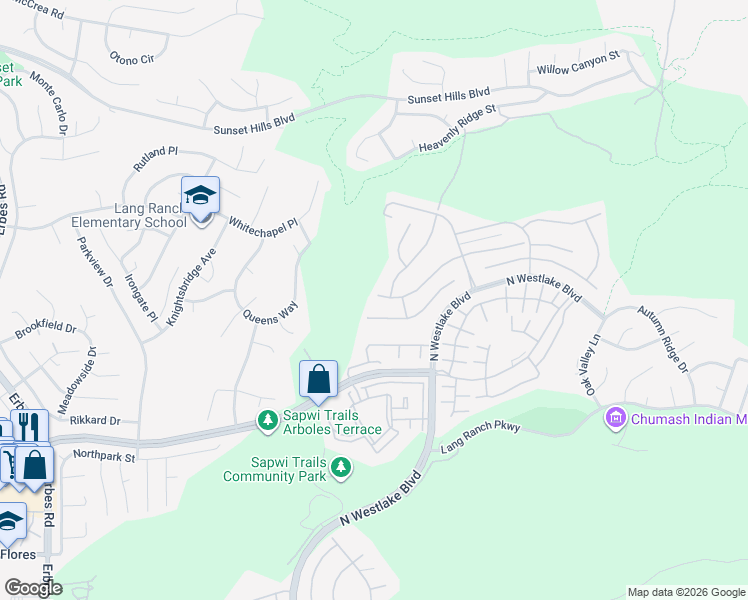 map of restaurants, bars, coffee shops, grocery stores, and more near 2780 Blazing Star Drive in Thousand Oaks
