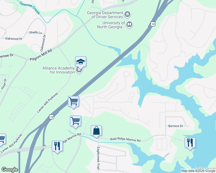 map of restaurants, bars, coffee shops, grocery stores, and more near 1350 Endicott Court in Cumming