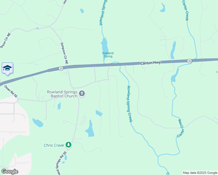 map of restaurants, bars, coffee shops, grocery stores, and more near 25 Ranger Road Southeast in Cartersville