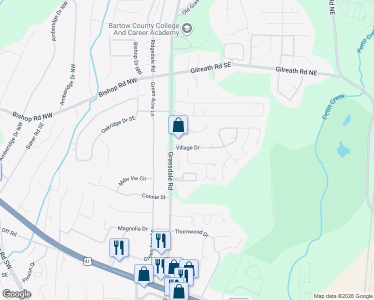 map of restaurants, bars, coffee shops, grocery stores, and more near 11 Sheffield Place in Cartersville