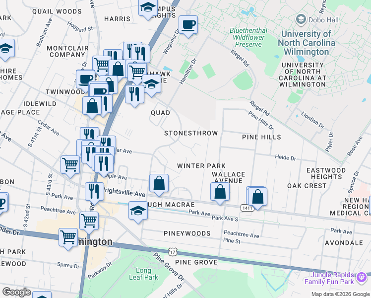 map of restaurants, bars, coffee shops, grocery stores, and more near 806 Strickland Place in Wilmington