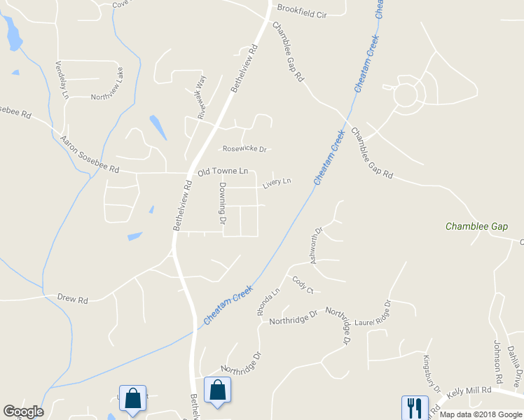 map of restaurants, bars, coffee shops, grocery stores, and more near 3715 Old Towne Lane in Cumming
