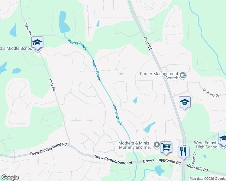 map of restaurants, bars, coffee shops, grocery stores, and more near 4215 Azurite Street in Cumming