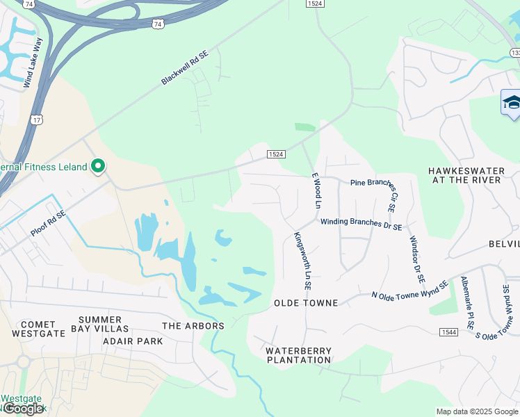 map of restaurants, bars, coffee shops, grocery stores, and more near 323 Deep Woods Court Southeast in Leland