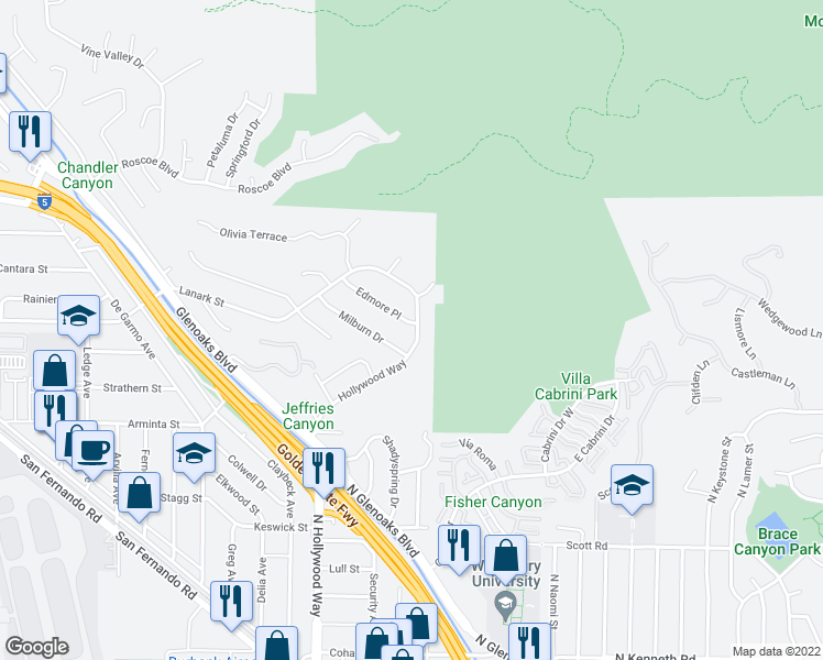 map of restaurants, bars, coffee shops, grocery stores, and more near 9820 Edmore Place in Los Angeles