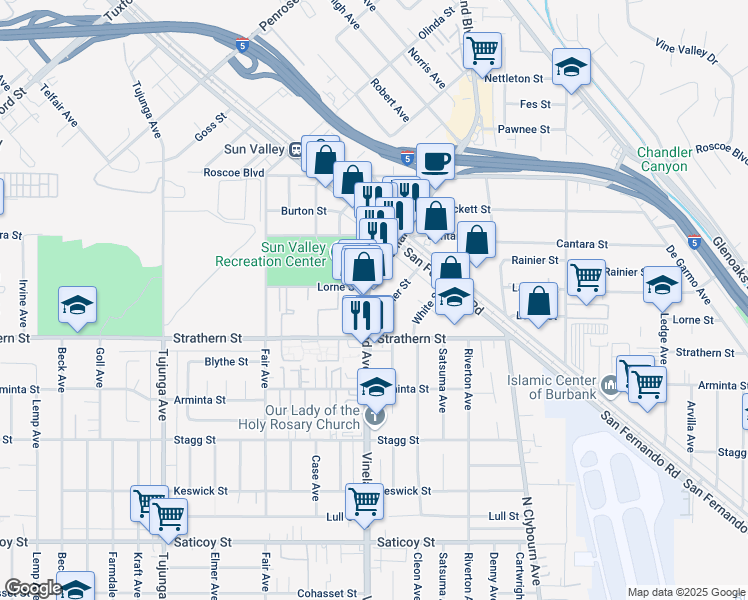 map of restaurants, bars, coffee shops, grocery stores, and more near 10978 Ratner Street in Los Angeles
