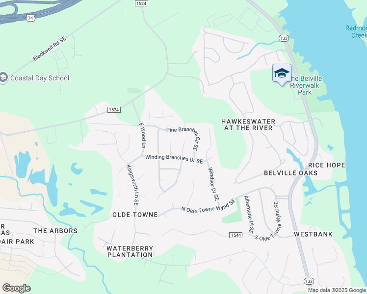 map of restaurants, bars, coffee shops, grocery stores, and more near 667 Hickory Branches Drive in Belville