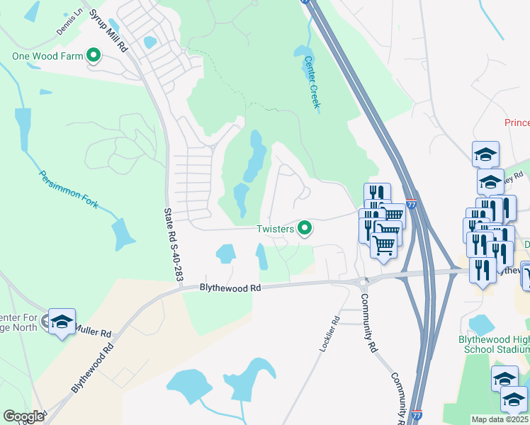 map of restaurants, bars, coffee shops, grocery stores, and more near 105 High Pointe Drive in Blythewood